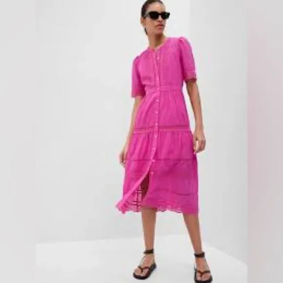 GAP | Dresses | Gap Lace Button Front Midi Dress Fuchsia Pink Cotton Size Xs Nwot | Poshmark GAP | Dresses | Gap Lace Button Front Midi Dress Fuchsia Pink Cotton Size Xs Nwot | Poshmark